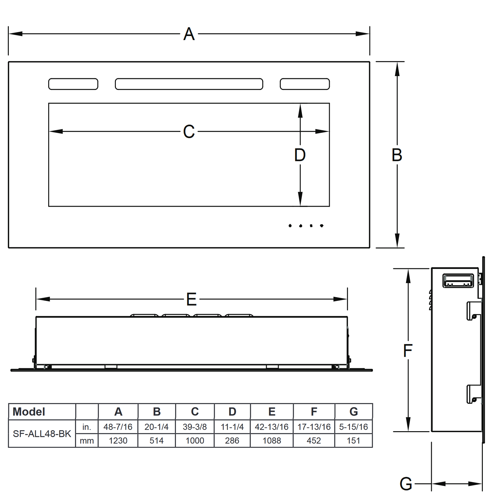 SimpliFire Allusion 48 Inch Wall Mounted Electric Fireplace – SF-ALL48-BK - Image 4